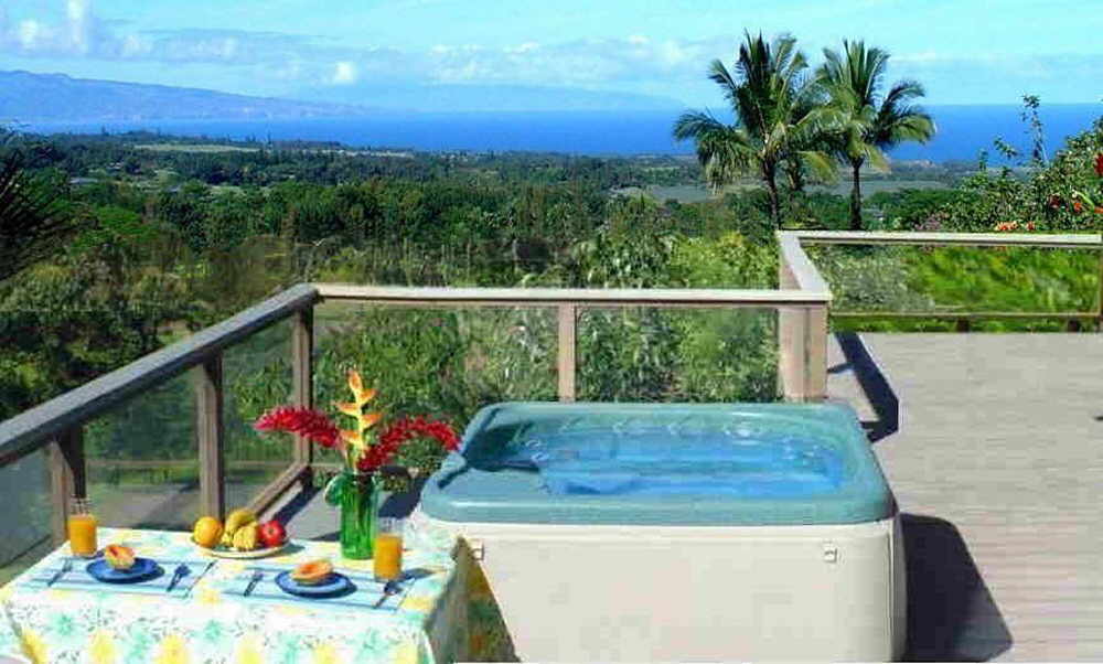 Maui vacation rental Private Jacuzzi with rainforest and ocean views